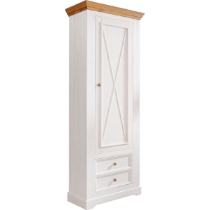 Úzká šatní skříň Marone se šuplíky, dekor bílá-dřevo, masiv, borovice