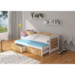Dětská postel 90x200 cm s přistýlkou Zeya Bílá/dub zlatý