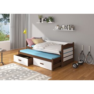 Dětská postel 90x200 cm s přistýlkou Zeya Ořech/bílá