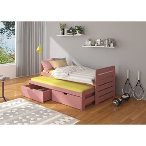 Dětská postel Arie 90x200 cm s přistýlkou Růžová