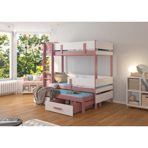Patrová postel s přistýlkou Bree 90x200 cm Růžová/bílá