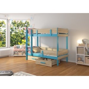 Dvoupatrová postel dětská 80x180 cm Carey Modrá/dub sonoma