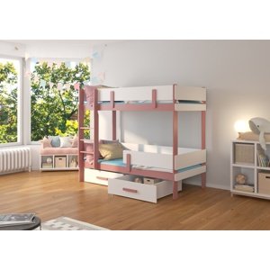 Dvoupatrová postel dětská 80x180 cm Carey Růžová/bílá