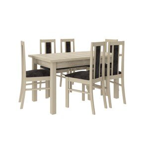 Jídelní stůl a židle Corte pro 6 olše dekor dřeva dub sonoma potahová látka černá