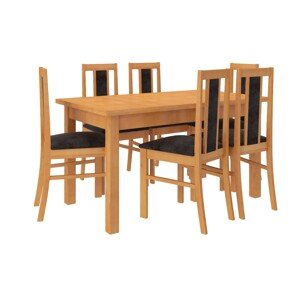 Jídelní stůl a židle Corte pro 6 olše dekor dřeva olše potahová látka černá