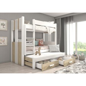 Patrová postel pro tři děti ARTEMA 200 x 90 cm bílá Sonoma