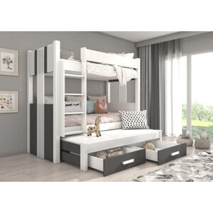 Patrová postel pro tři děti ARTEMA 200 x 90 cm bílá antracitová