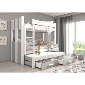 Patrová postel pro tři děti ARTEMA 200 x 90 cm bílá šedá