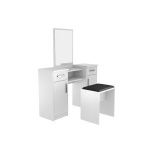 Sestava taburet + toaletní stolek Lushe se zrcadlem Alaska bílá