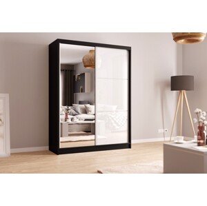 Šatní skříň černá/bílá Phani 160 cm se zrcadlem